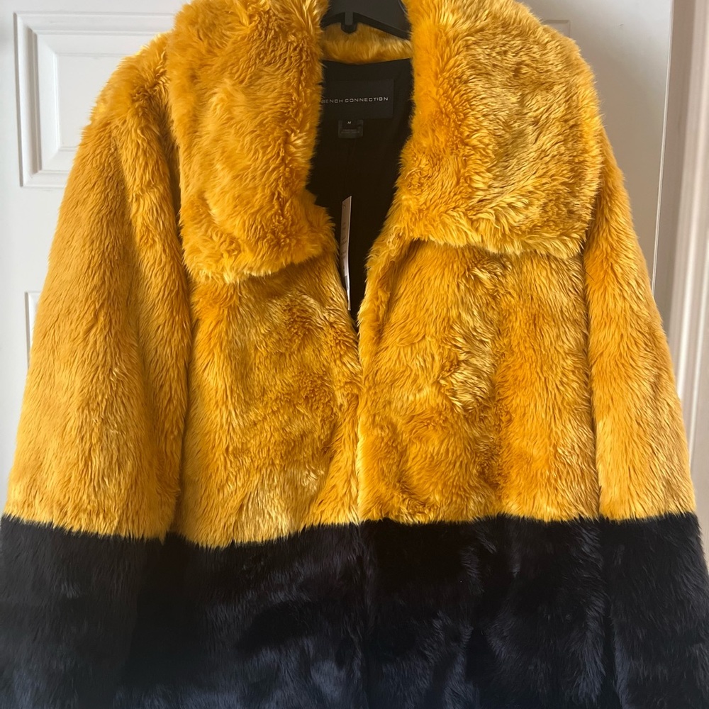 French Connection Yellow and Black Teddy Coat